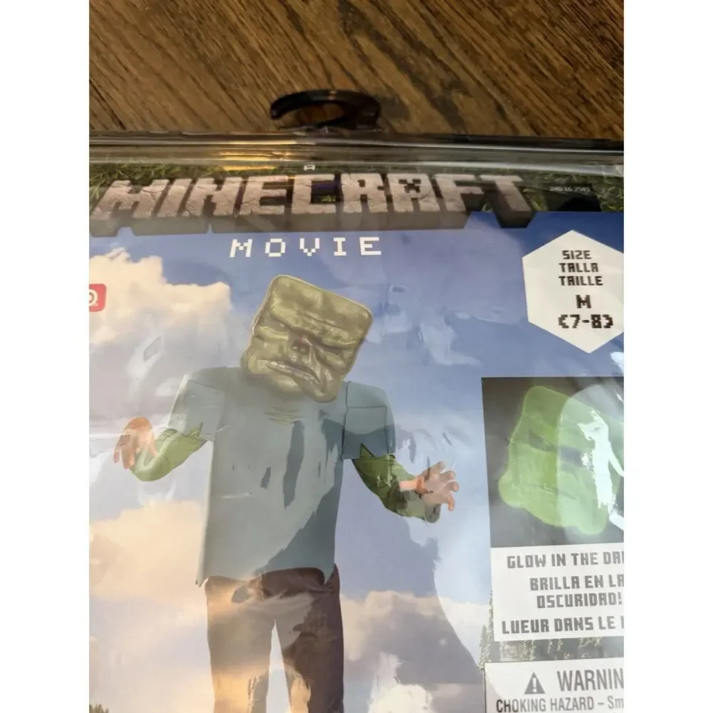Minecraft Movie Zombie Costume Kids Sz M 7-8 Glow In The Dark Mask Costume NWT